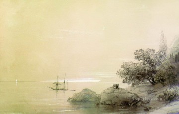  1851 - Mar contra una costa rocosa 1851 Romántico ruso Ivan Aivazovsky